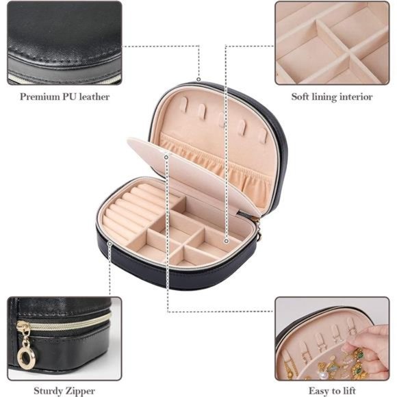 Travel Jewellery Box Small Jewellery Box for Women PU Leather Medium Storage Box - Picture 4 of 6